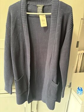 MIA Navy Open-Front Ribbed Cardigan with Pockets